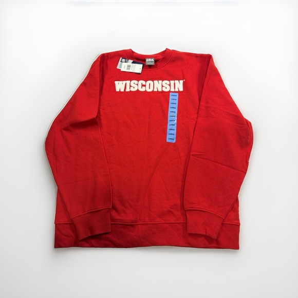 CSA Tops - Wisconsin Badgers Red Embroidered Crewneck Sweatshirt Large NWT Red & White